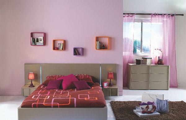 Chambre rose et taupe
