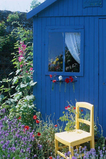 Cabane jardin bleue - peinture d'extérieur
