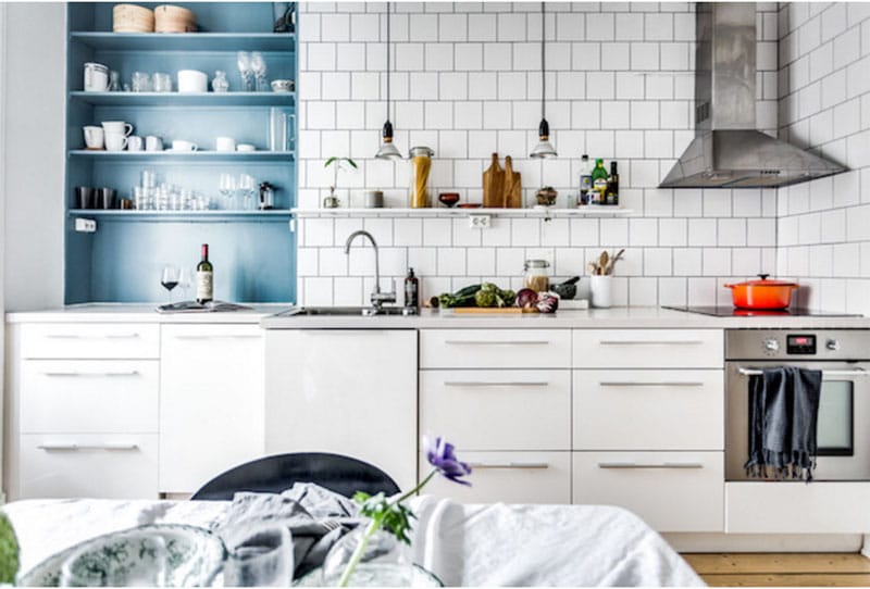 cuisine scandinave bleu et blanche - idées déco scandinave