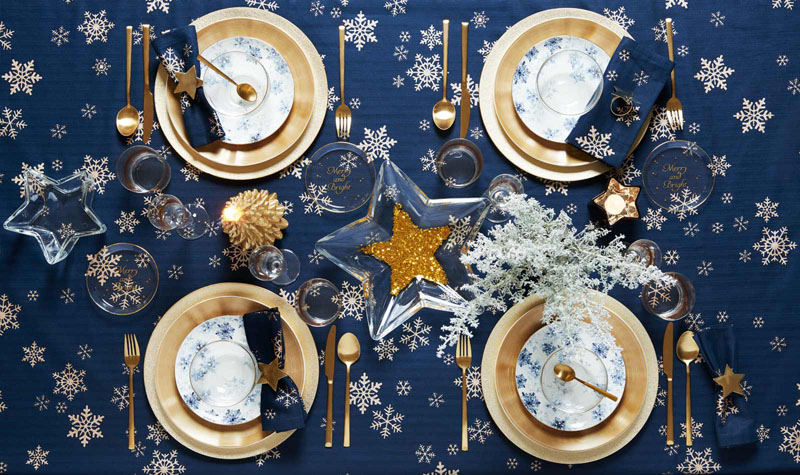 Zara Home Noël 2017 table bleue et dorée