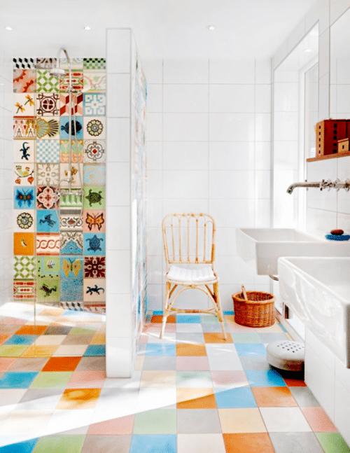 carrelage multicolore salle de bain