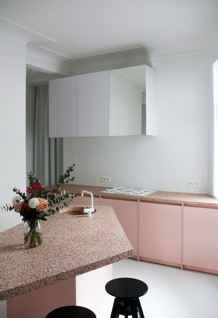 cuisine rose pastel terrazzo