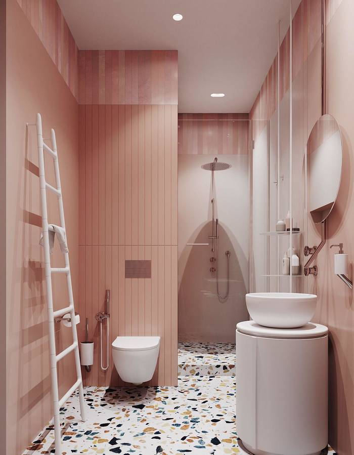 salle de bain rose pastel