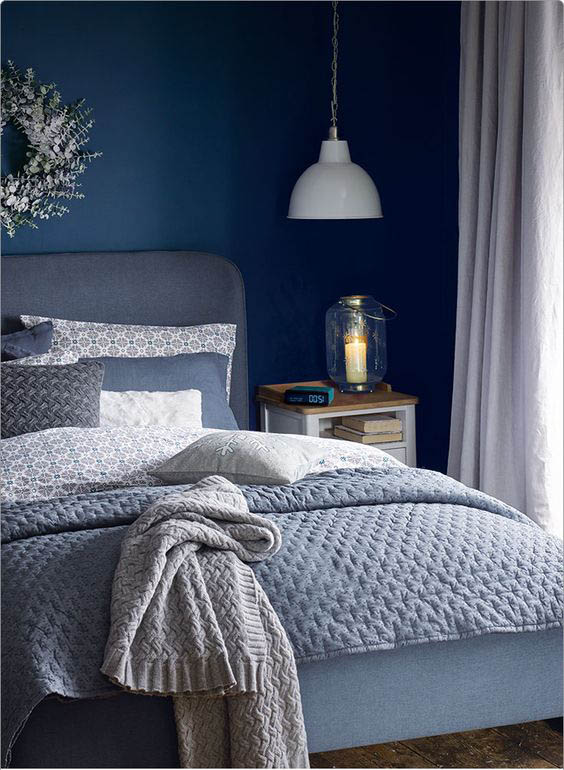 chambre bleu et grise