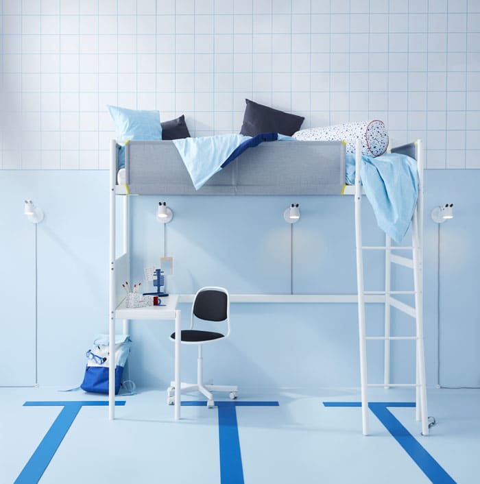chambre enfant bleu lit superposé ikea