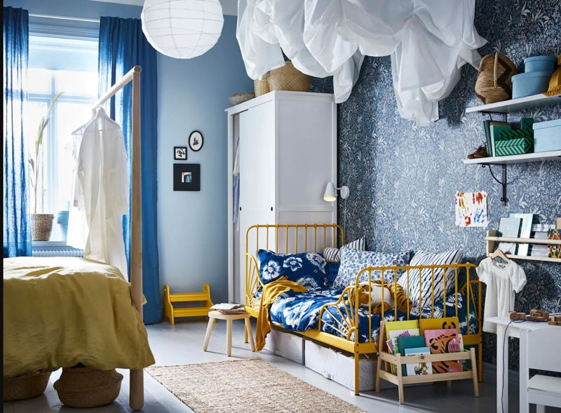 chambre enfant bleue et jaune ikea