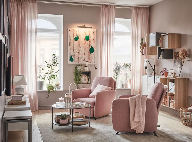 salon rose pastel neutre ikea