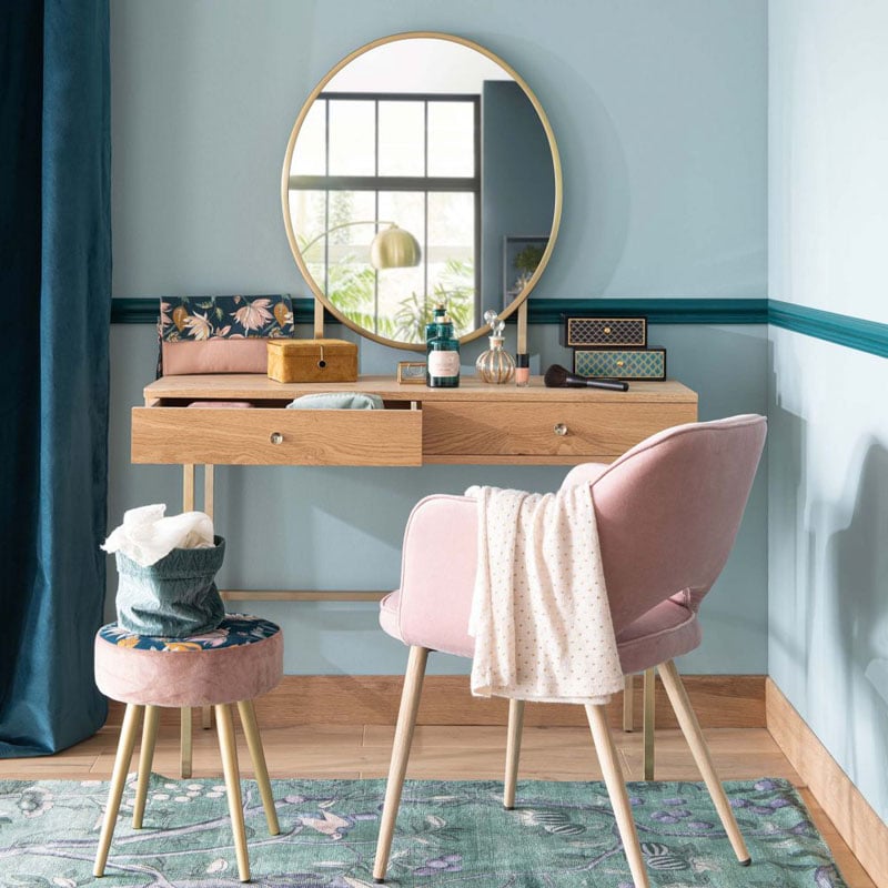 coiffeuse en bois et fauteuil rose pastel maisons du monde