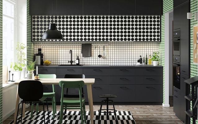 cuisine noire à motifs style scandinave ikea