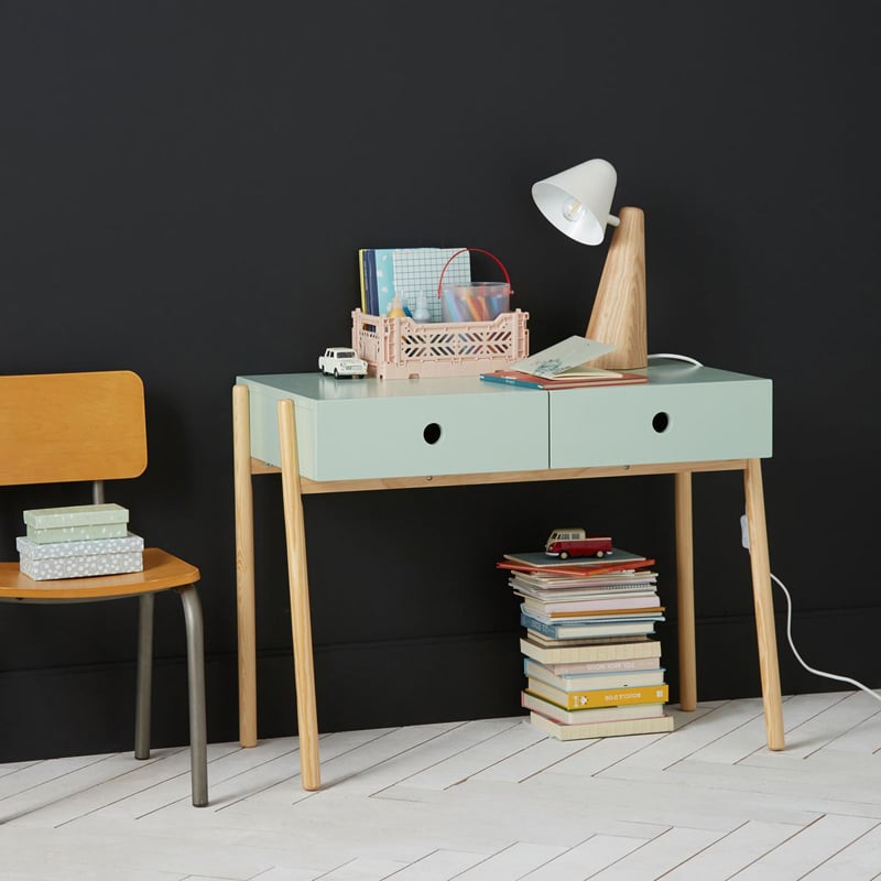 bureau enfant 2 tiroirs vert pieds en bois