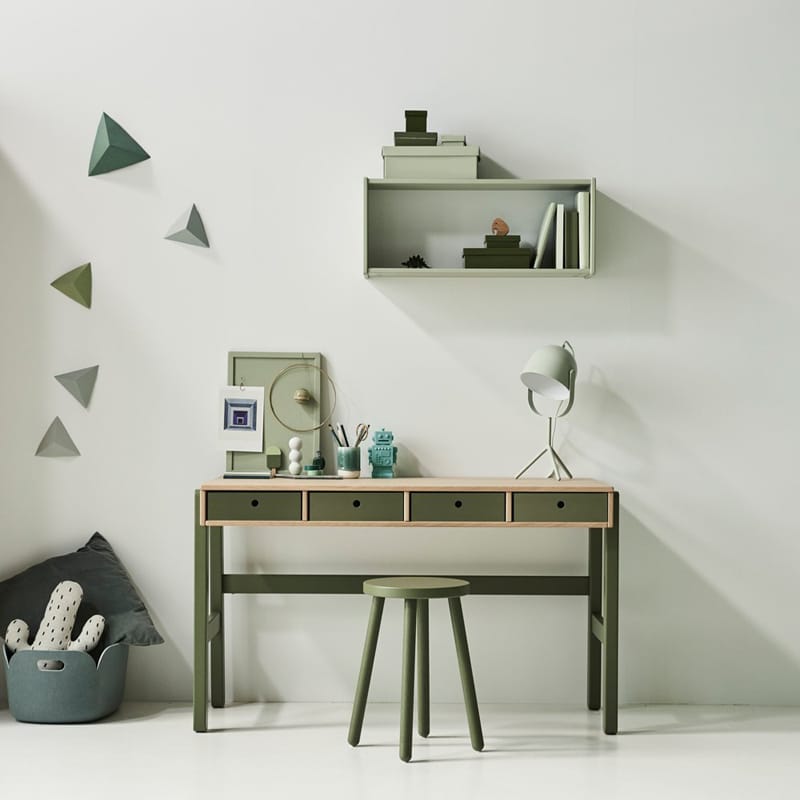 bureau scandinave à tiroirs amovibles vert