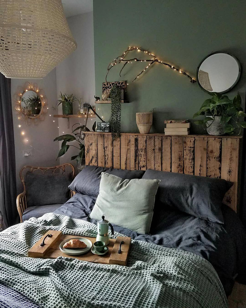 chambre boudoir couleurs foncées vert et gris anthracite