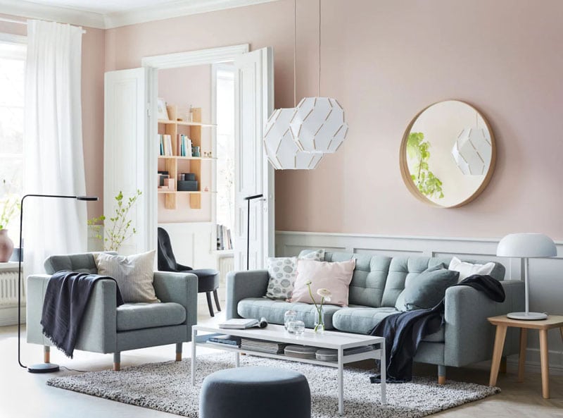 salon contemporain rose pastel et gris