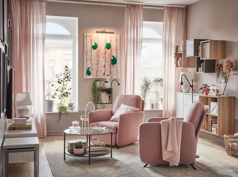 salon contemporain rose poudré et beige