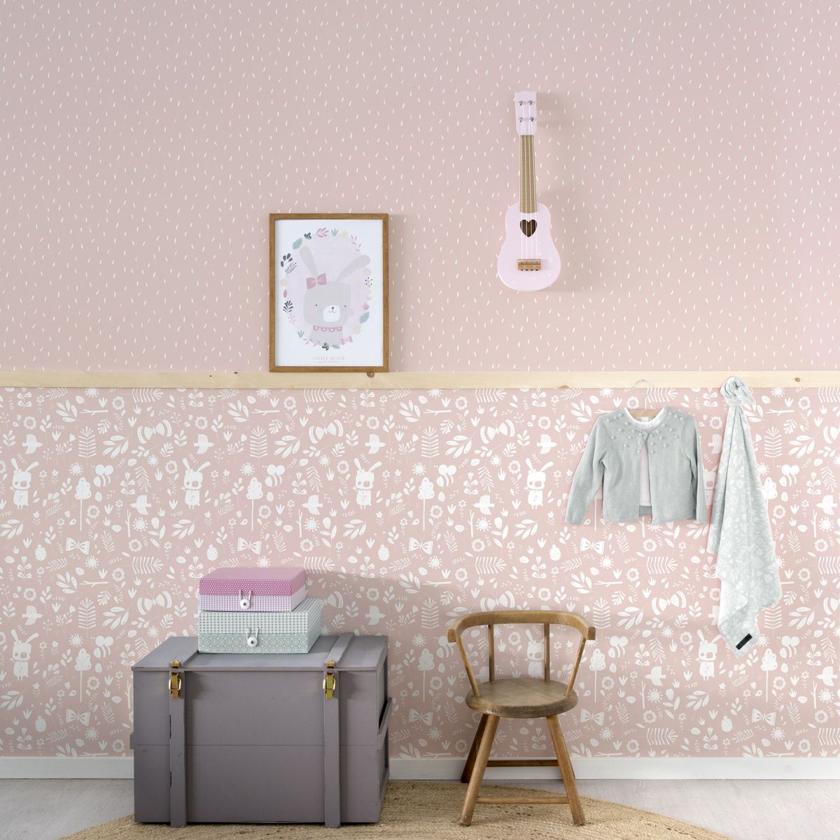 Papier peint imprimé rose pastel chambre enfant
