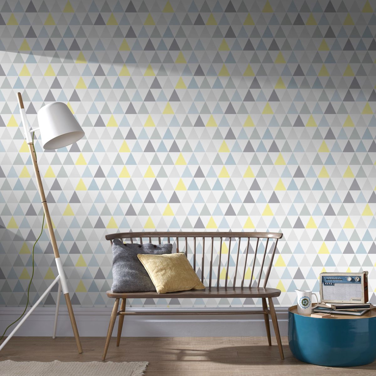 Papier peint scandinave triangles gris et jaunes chambre enfant