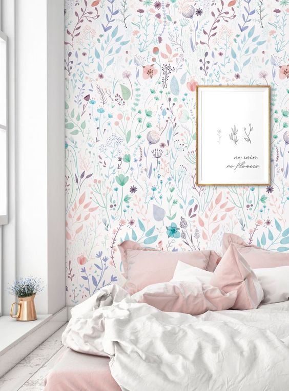 chambre à coucher papier peint fleuri