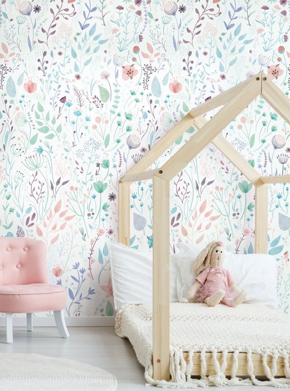 papier peint fleuri chambre de petite fille