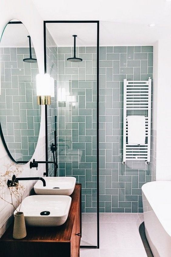salle de bain carrelage bleu gris élégante