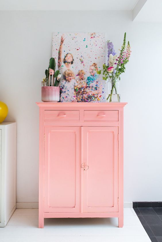 commode rose pastel salon