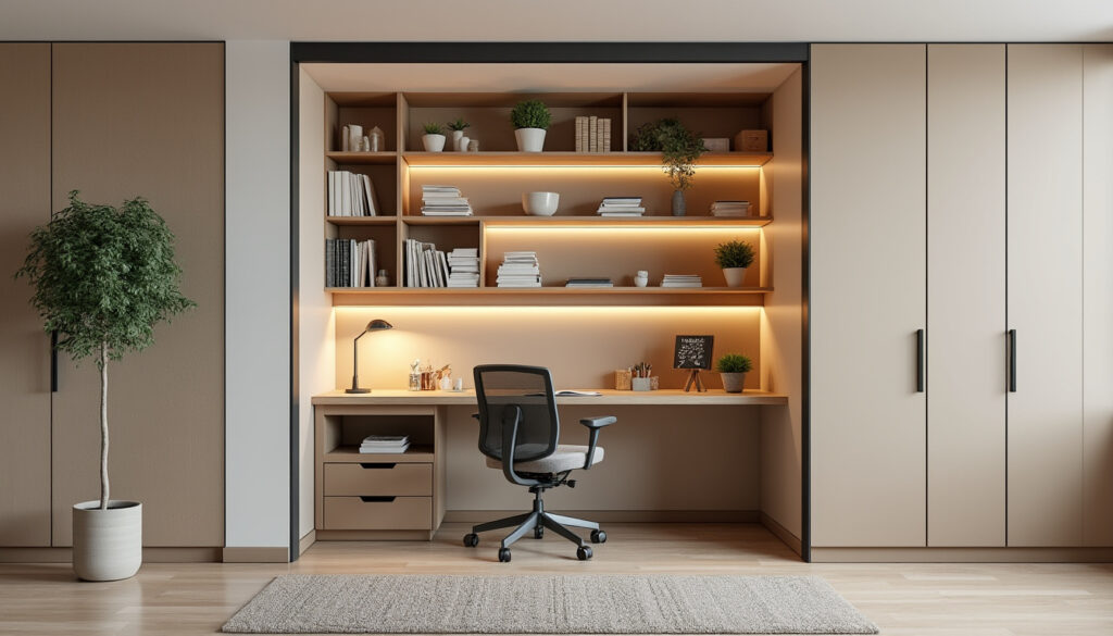 découvrez des idées pratiques et déco pour aménager un bureau fonctionnel et esthétique dans un placard, optimisant ainsi votre espace de travail à la maison.